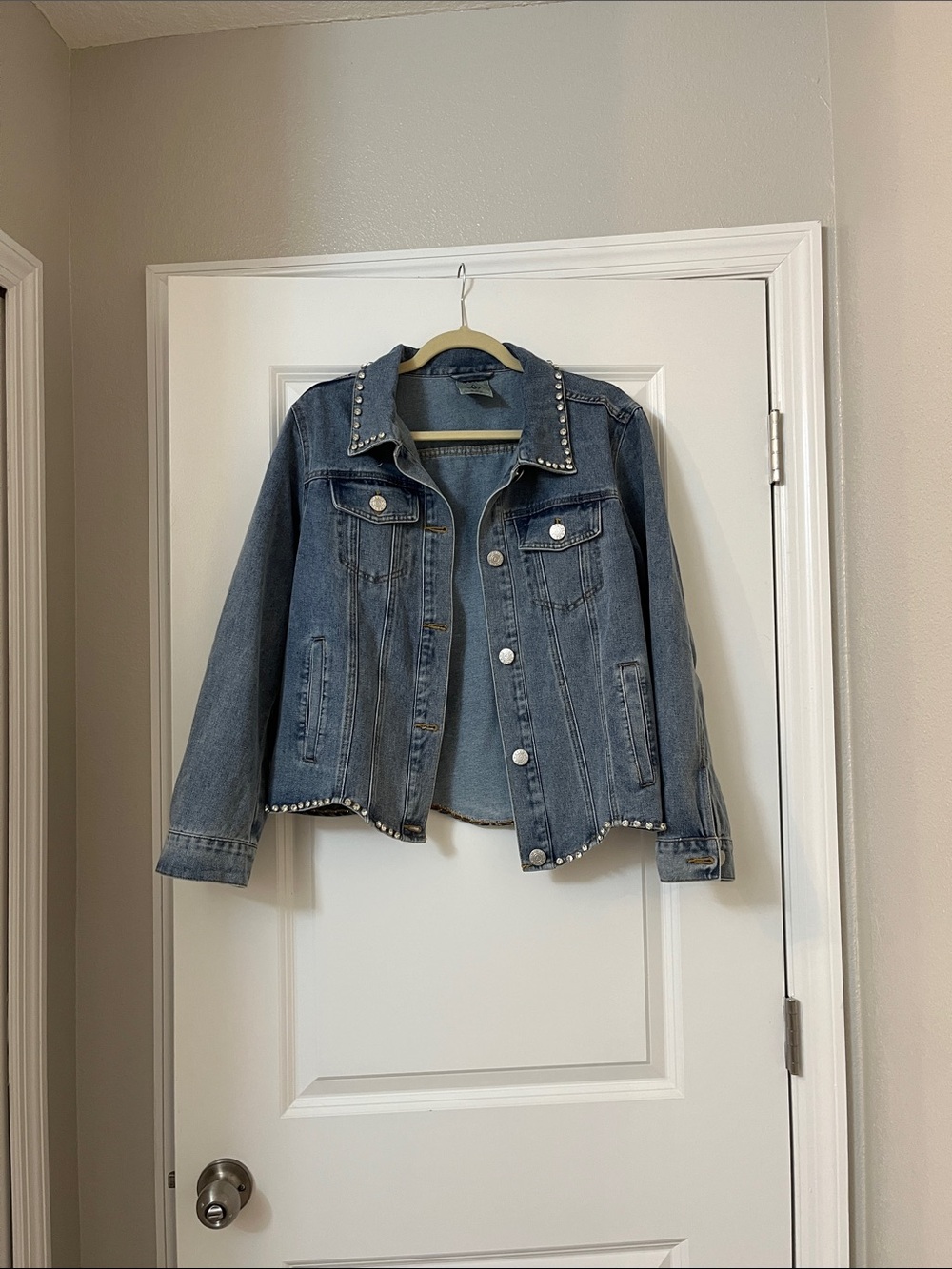Vocal Medium Wash Denim Jacket with Stud Trim